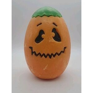 Large Orange Jack O'Lantern Pumpkin Candle Light Up Halloween Vintage Wax Decor